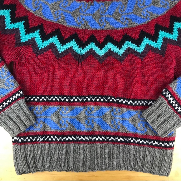 SOLD:  BANANA REPUBLIC Safari & Travel 100% Wool Chunky Geo Print Sweater Sz S - Picture 6 of 16